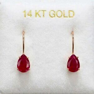 Genuine 1.32 Cts Ruby Dangling Earrings 14k Solid Rose Gold
